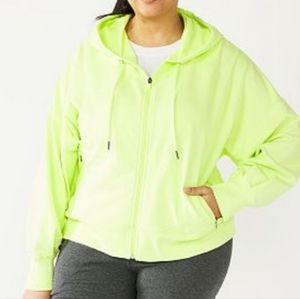 Tek Gear French Terry Hooded Full Zip Boxy Cropped Jacket Hoodie 3X